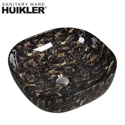 Chaozhou Bright Black Marble Colors Ceramic Bathroom Washing Basin Sink Set