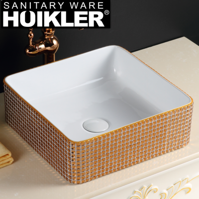 Chaozhou supplier sanitary ware luxury gold colored bathroom wash basin of counter basin