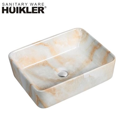 New Modern Design Chaozhou Factory Colorful Marble Colors Bathroom Ceramics Sanitary Wares Rectangular Art Basin Sink Series